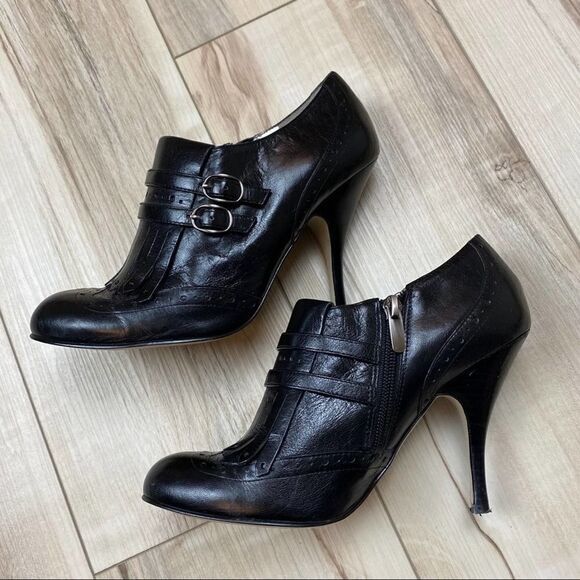 Enzo Angiolini Shoes - Enzo Angiolino Black Leather Double Buckles Bootie